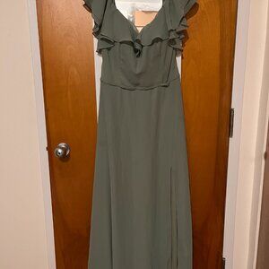 Dear Cleo Sage Green off the Shoulder Bridesmaid Dress